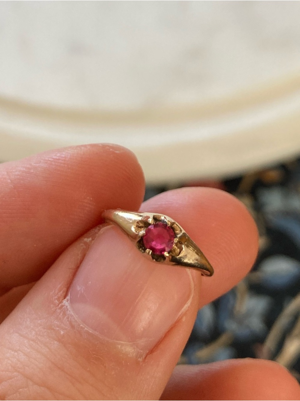 Antique Victorian Belcher Set Ruby Paste/Glass Gold-Filled Ring Tiny Size